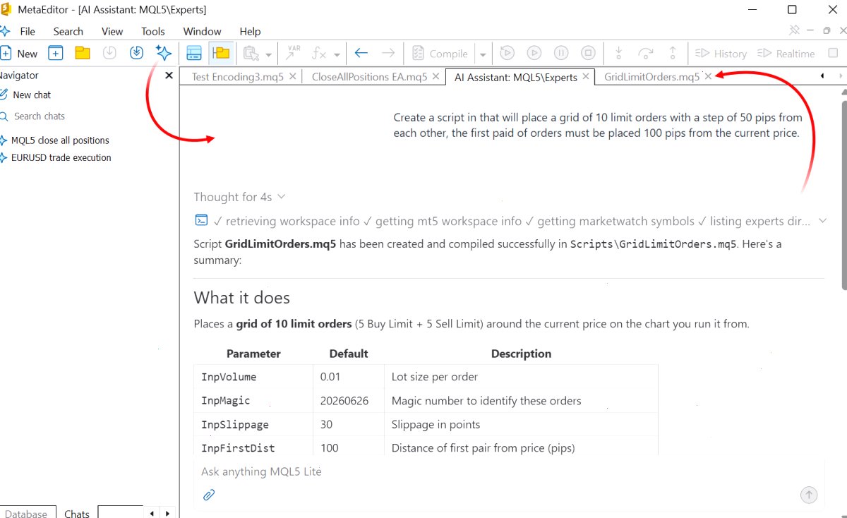 MetaEditor 中的 AI 助手